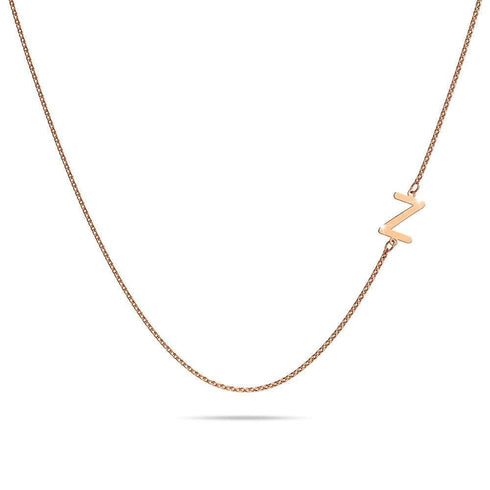 Bold Alphabet Letter Initial Charm Necklace in Rose Gold Tone